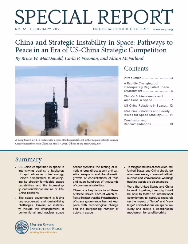 China and Strategic Instability in Space: Pathways to Peace in an Era of US-China Strategic Competition