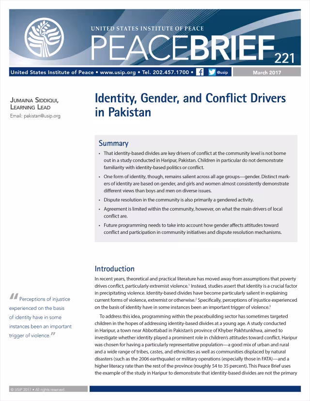 Identity, Gender, and Conflict Drivers in Pakistan