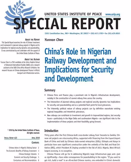 China's Role in Nigerian Railway Development and Implications for Security and Development