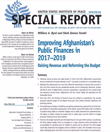 Improving Afghanistan's Public Finances in 2017-2019: Raising Revenue and Reforming the Budget