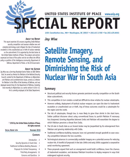 Satellite Imagery, Remote Sensing, and Diminishing the Risk of Nuclear War in South Asia